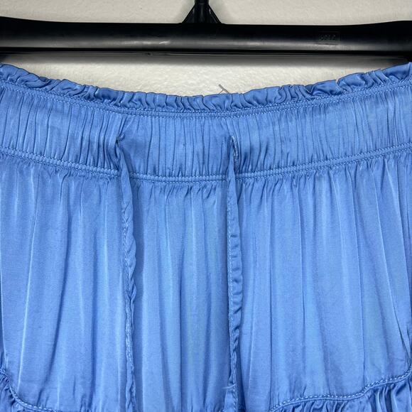 Aerie Sweet N Silky Satin Ruffle Tiered Mini Skirt Blue Sz L Flowy Y2K Western - Picture 4 of 9